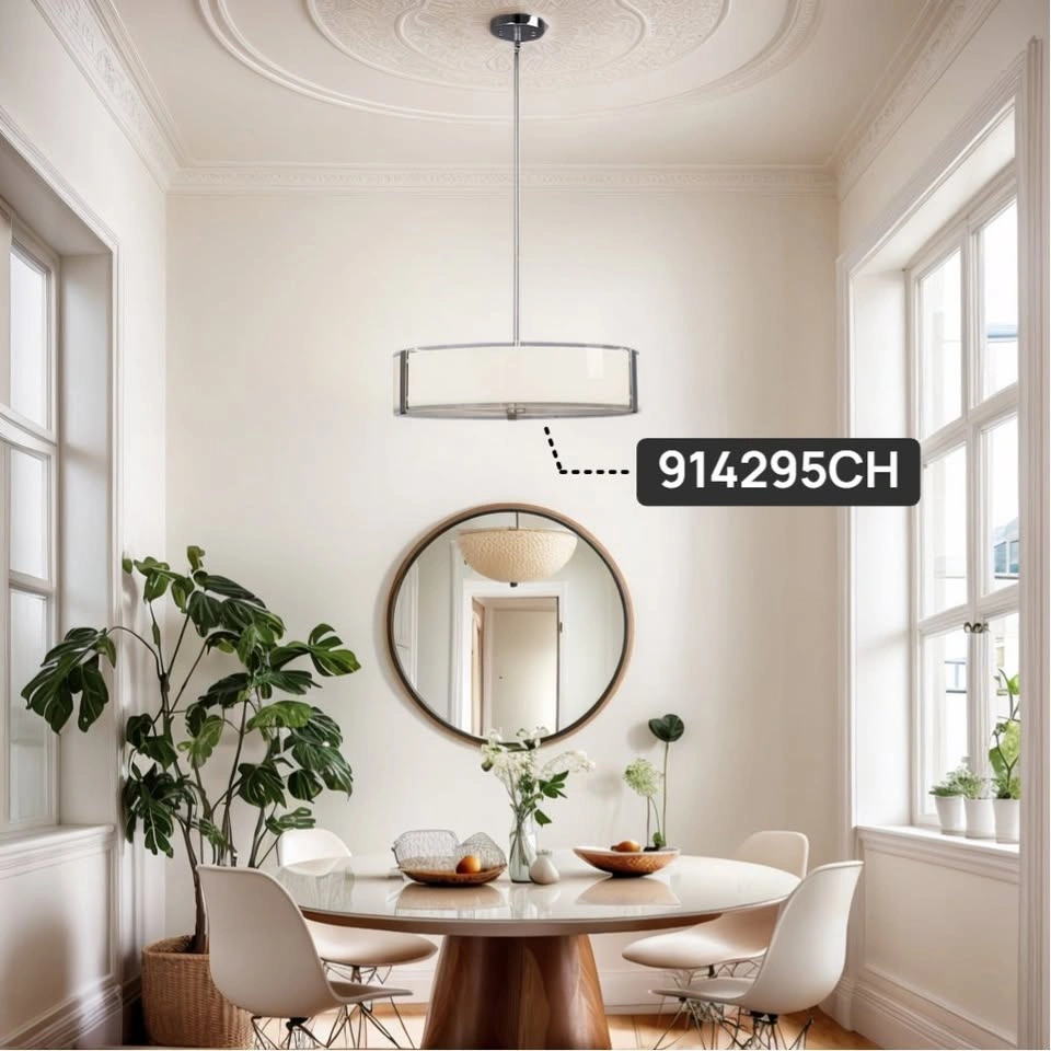 Chrome Pendant Light - Modern Drum Shade - 4-Light - photo 2
