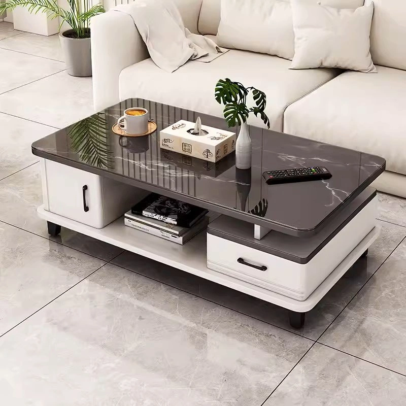 Marble Texture Glass Top Coffee Table - Nordic Style - photo 2