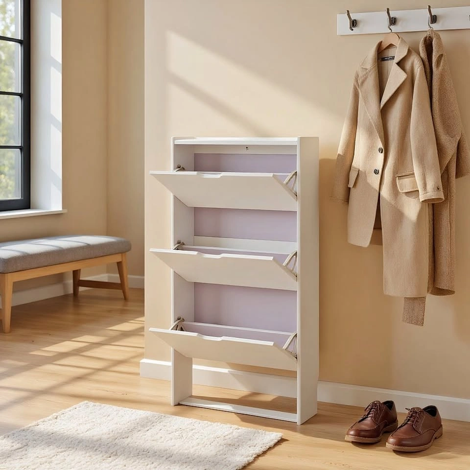 SOCE048 A2166 Modern Entryway Shoe Cabinet - White
