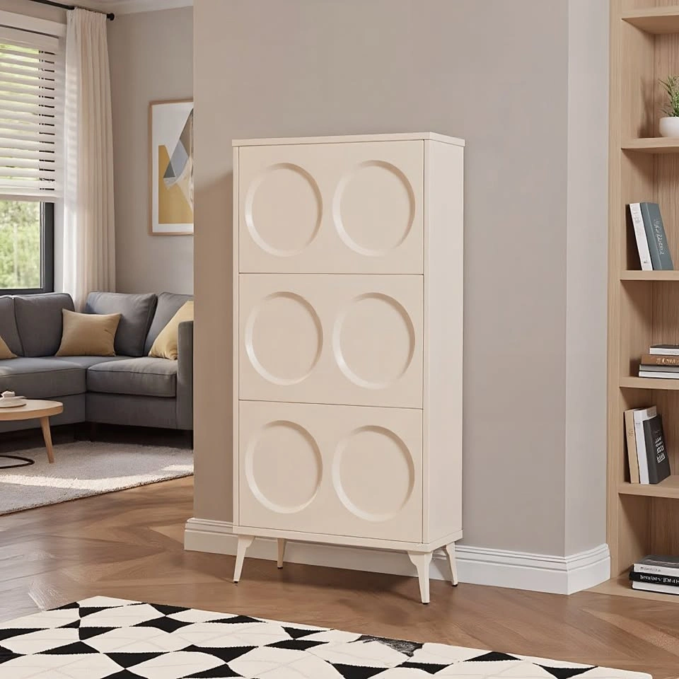French-Style Cream Shoe Cabinet (3 Flip Doors) - From $75 - photo 2