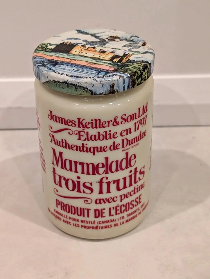 Vintage James Keiller Dundee Three Fruits Marmalade Jar w/ Castl