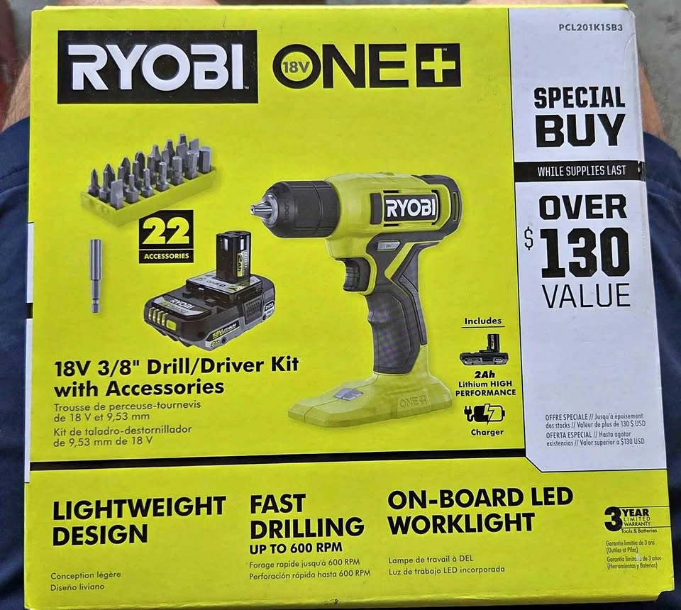 Ryobi ONE+ 18V 3/8" Cordless Drill/Driver Kit