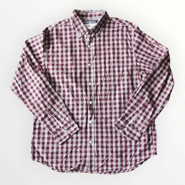 Old Navy Button-Down Long Sleeve Shirt - Burgundy/White Checkere - photo 2