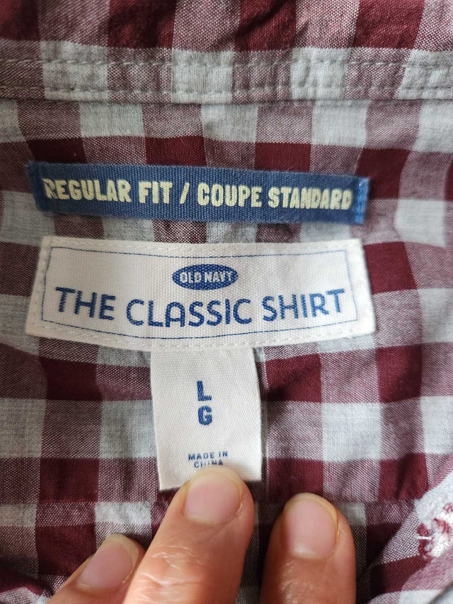 Old Navy Button-Down Long Sleeve Shirt - Burgundy/White Checkere - photo 3