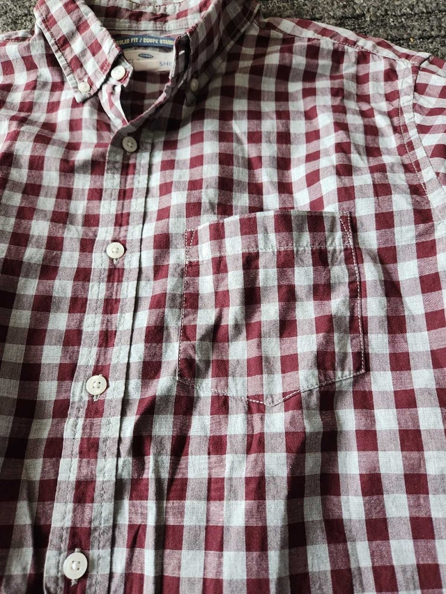 Old Navy Button-Down Long Sleeve Shirt - Burgundy/White Checkere - photo 4