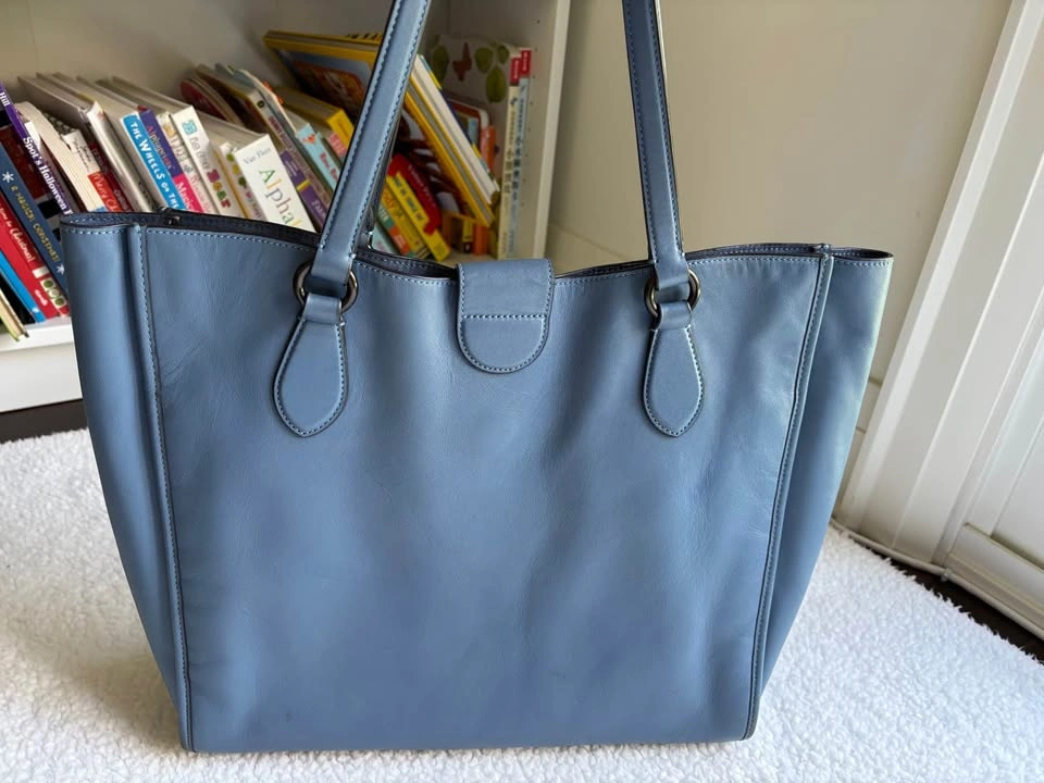 Coach Pewter Dusty Blue Leather Theo Tote with Signature C Hardw - photo 2