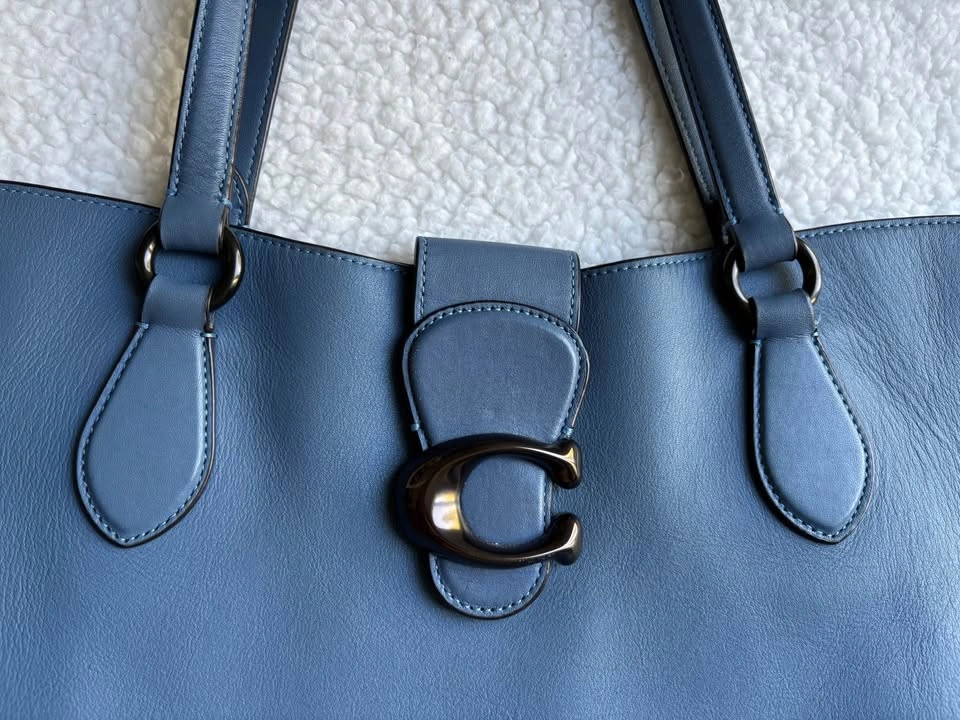 Coach Pewter Dusty Blue Leather Theo Tote with Signature C Hardw - photo 3