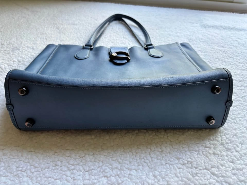 Coach Pewter Dusty Blue Leather Theo Tote with Signature C Hardw - photo 4
