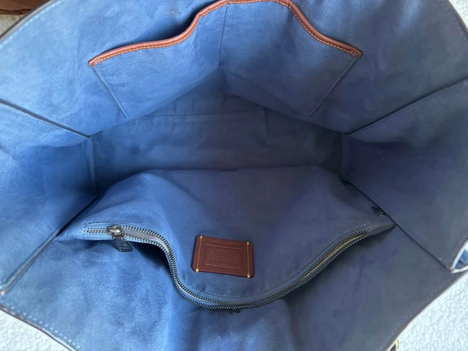 Coach Pewter Dusty Blue Leather Theo Tote with Signature C Hardw - photo 5