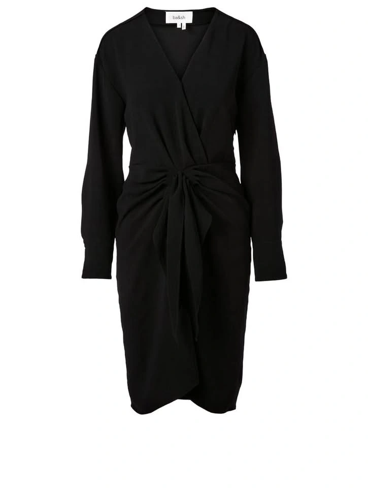 ba&sh Designer Black Draped Long Sleeve Mini Dress M