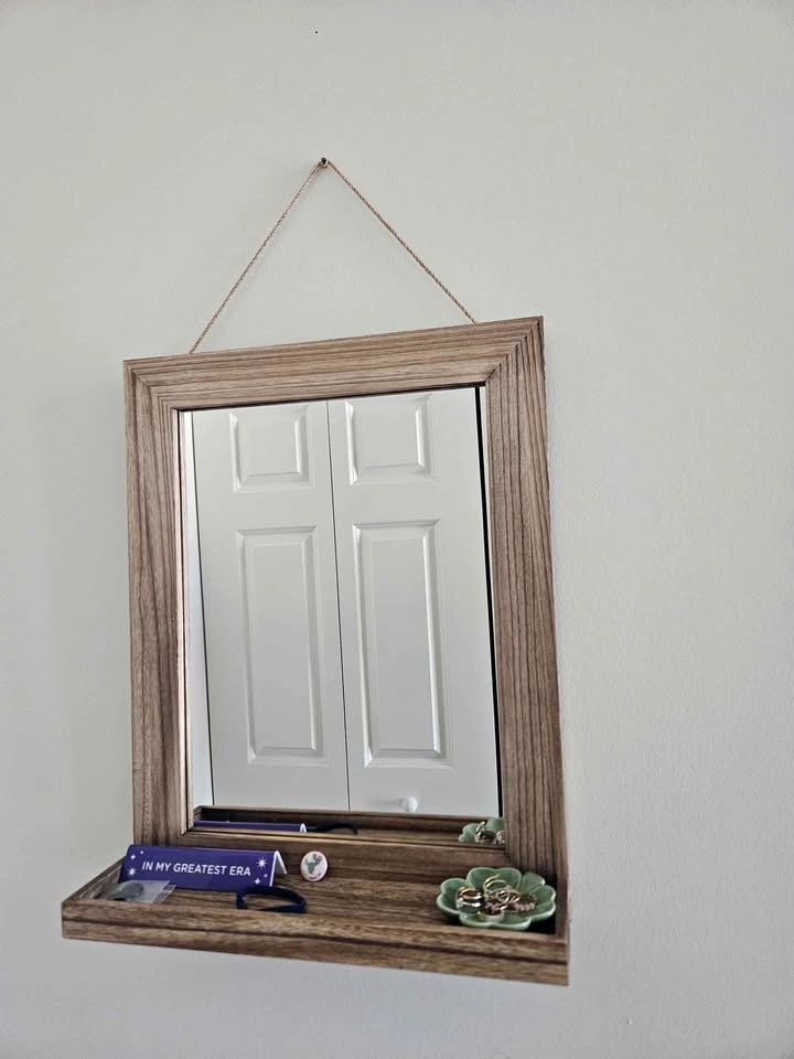 Wall hanging mirror with shelf