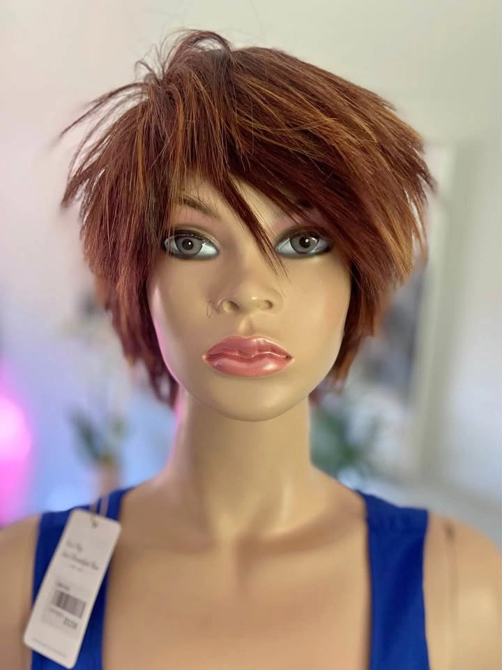 NWT: Short Edgy Layered Textured Spiky Highlighted Copper Brown