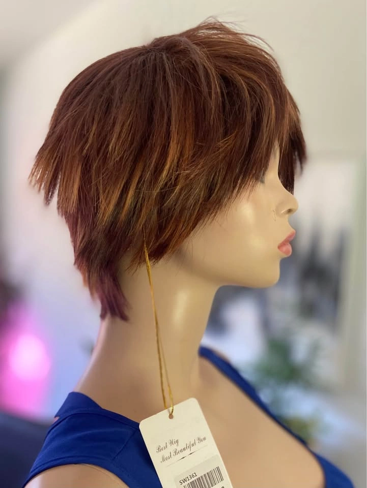 NWT: Short Edgy Layered Textured Spiky Highlighted Copper Brown - photo 3