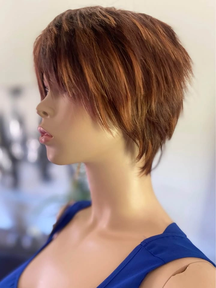NWT: Short Edgy Layered Textured Spiky Highlighted Copper Brown - photo 5