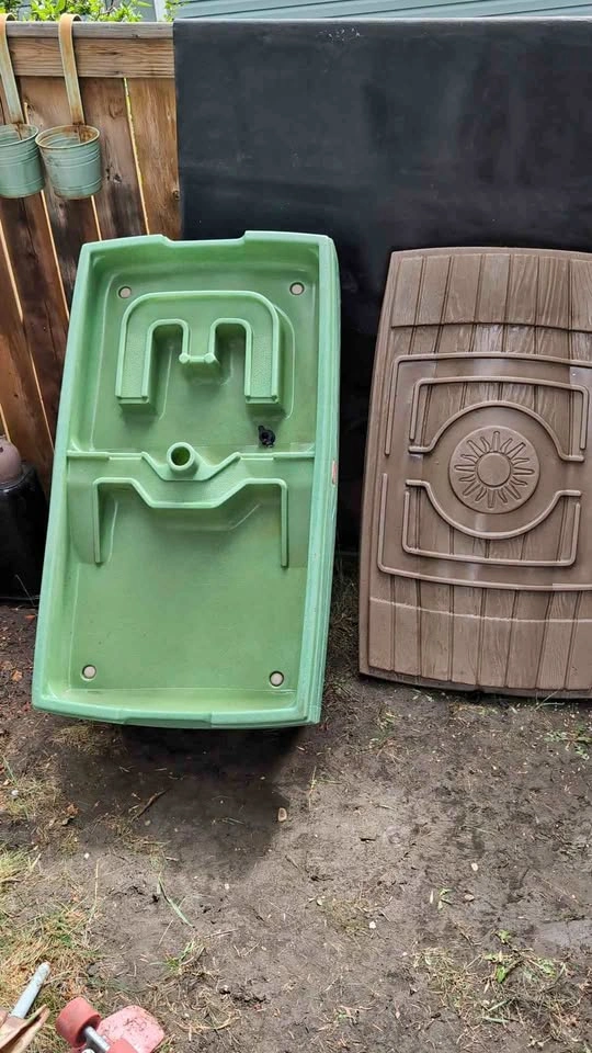 Kids Plastic Sandbox Water Table Set Green Base Brown Lid