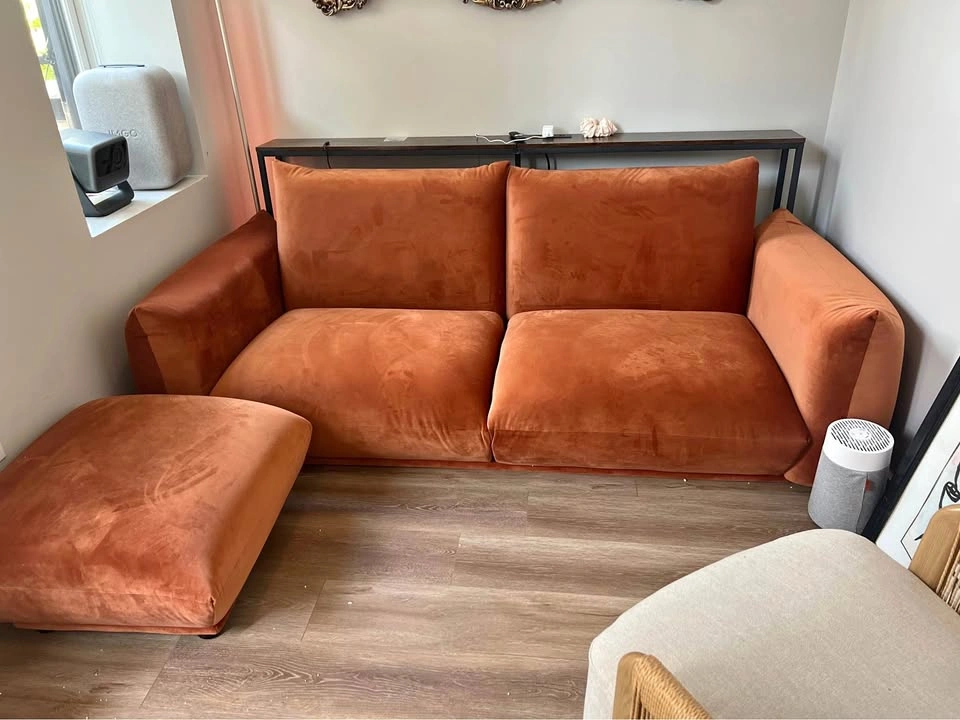 Rust Orange Velvet Sectional Sofa + Ottoman | Daals Brand New