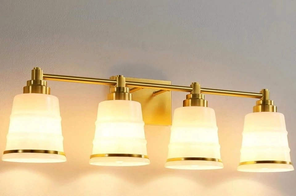 Luxury Brushed Gold Vanity Light Fixture – 4 Light – Brand New