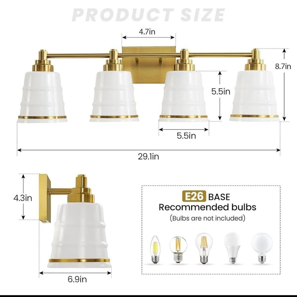 Luxury Brushed Gold Vanity Light Fixture – 4 Light – Brand New - photo 3