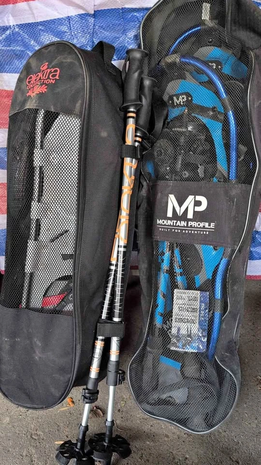 His and hers snowshoe sets with poles