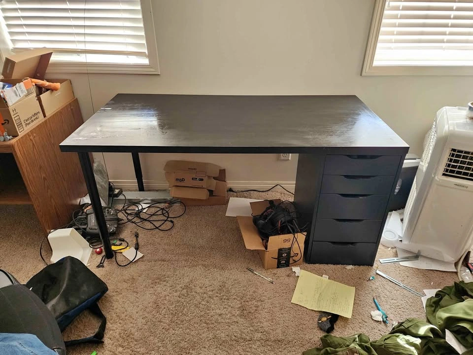 Bigger Ikea Desk - Black Top, Dark Blue Drawers