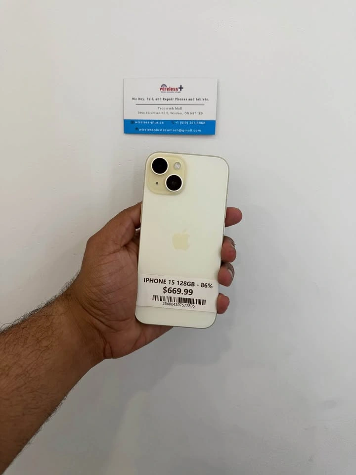 iPhone 15 128GB Yellow - 86% Batt Health - Unlocked