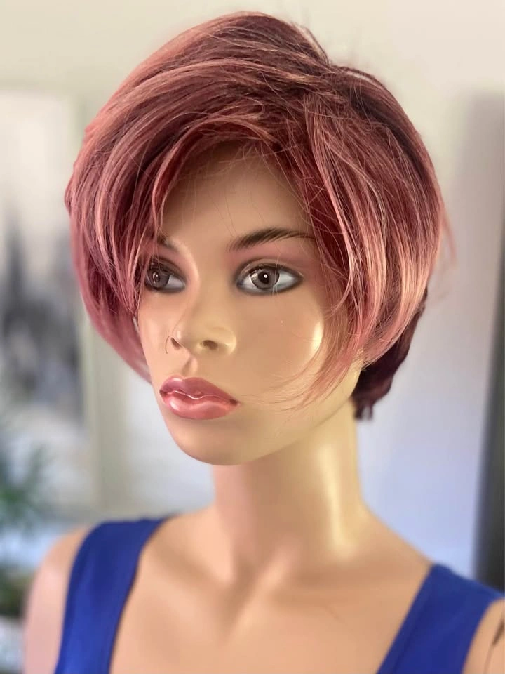 NWOT Short Layered Spiky Pixie Cosplay Wig - Pink & Burgundy