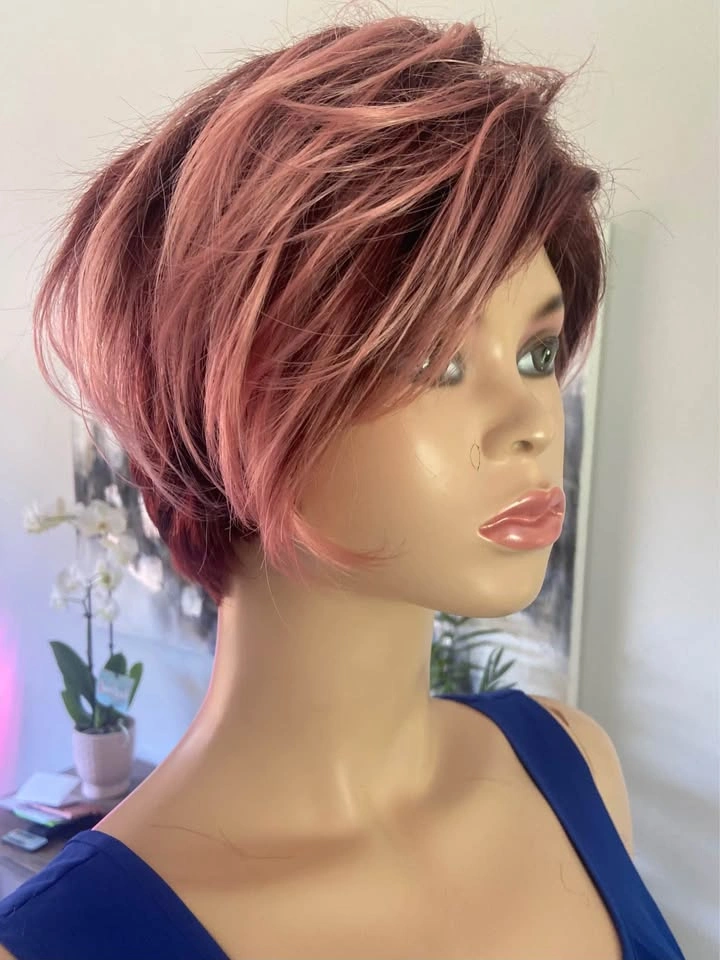 NWOT Short Layered Spiky Pixie Cosplay Wig - Pink & Burgundy - photo 2