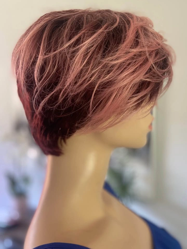 NWOT Short Layered Spiky Pixie Cosplay Wig - Pink & Burgundy - photo 5