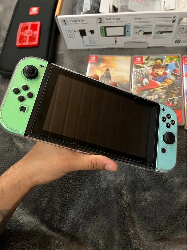 Nintendo Switch Animal Crossing + Zelda + Mario Odyssey + Case - - photo 2