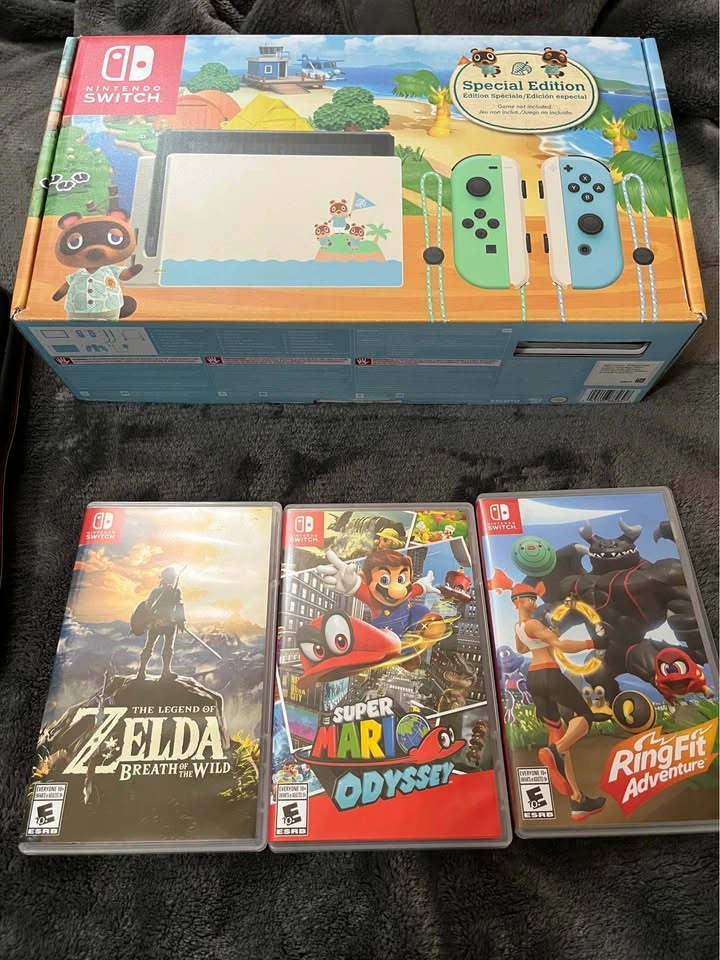 Nintendo Switch Animal Crossing + Zelda + Mario Odyssey + Case - - photo 5