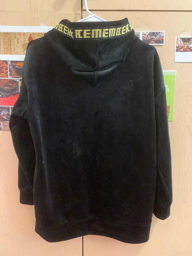 S Black Velour Hoodie - Mid-Length Velvet Sweatshirt - photo 2