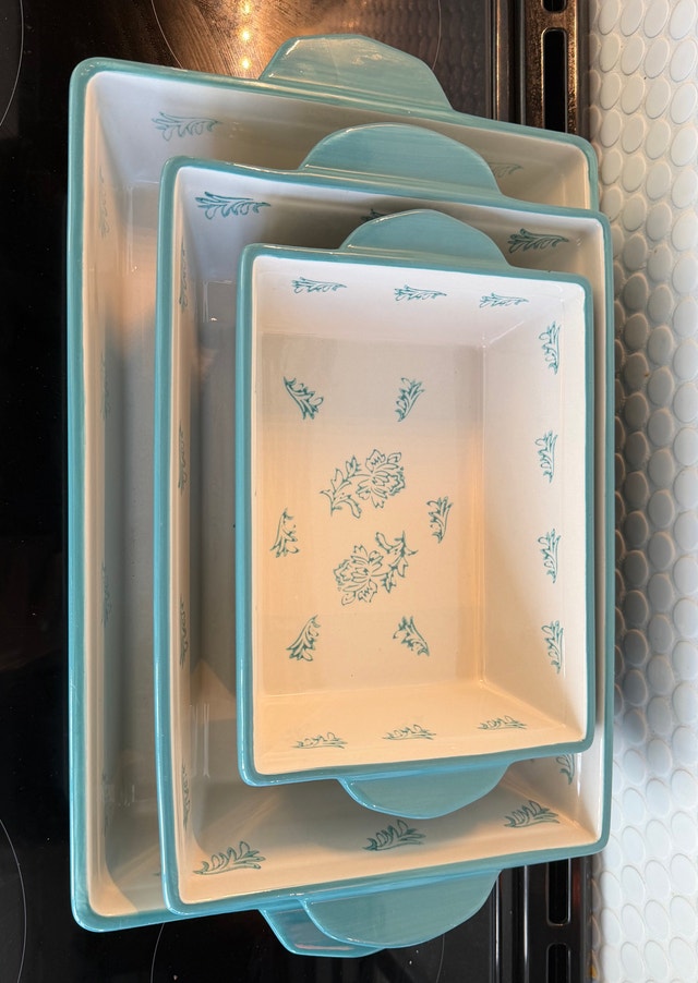 Turquoise Floral Pattern Bakeware Set - 3 Nesting Sizes - photo 2