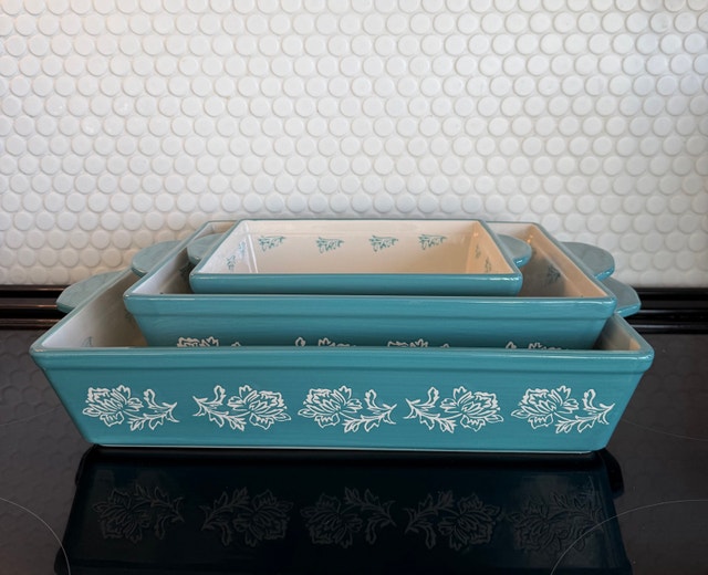Turquoise Floral Pattern Bakeware Set - 3 Nesting Sizes - photo 3