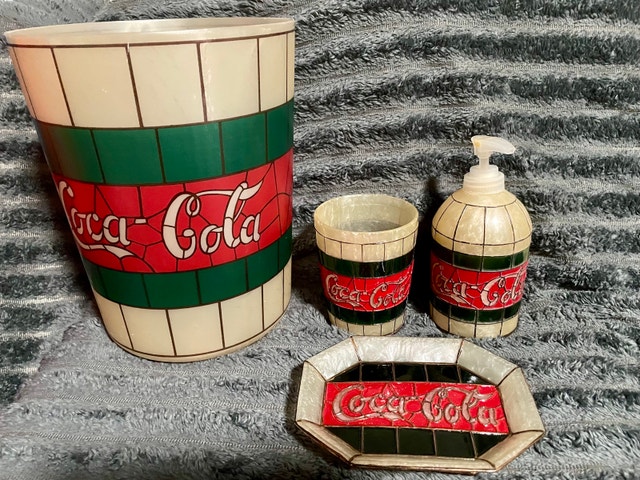 Vintage Coca-Cola Bathroom Set - 4 Piece Faux Stained Glass