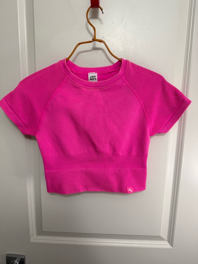 JoyLab Hot Pink Short Sleeve Active Crop Top S