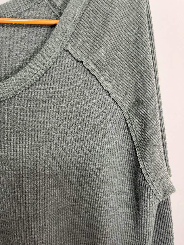 TNA Women's Moss Green Waffle-Knit Long Sleeve Top XXS - photo 3