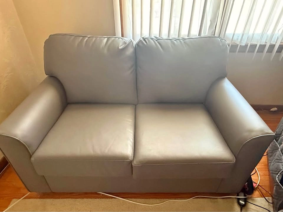 Grey Faux-Leather Loveseat