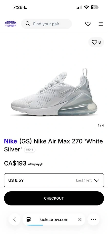 Nike Airmax 270 GS Youth 6Y White/Metallic-Silver - photo 3