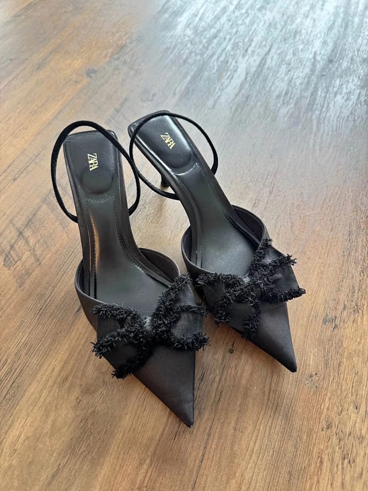 Zara Black Bow Slingback Heels