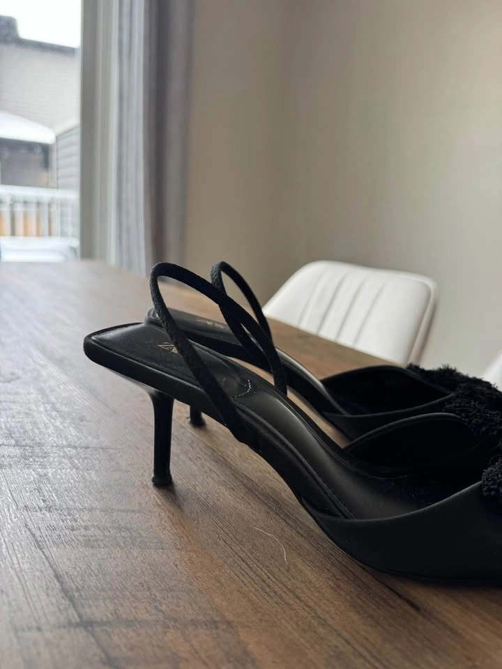 Zara Black Bow Slingback Heels - photo 3