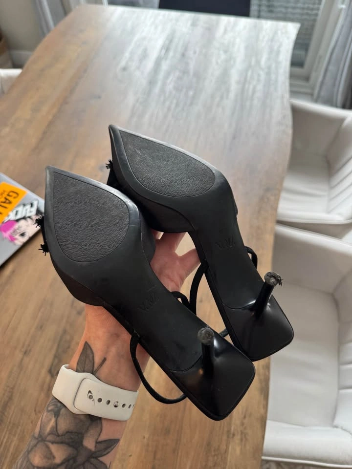 Zara Black Bow Slingback Heels - photo 4