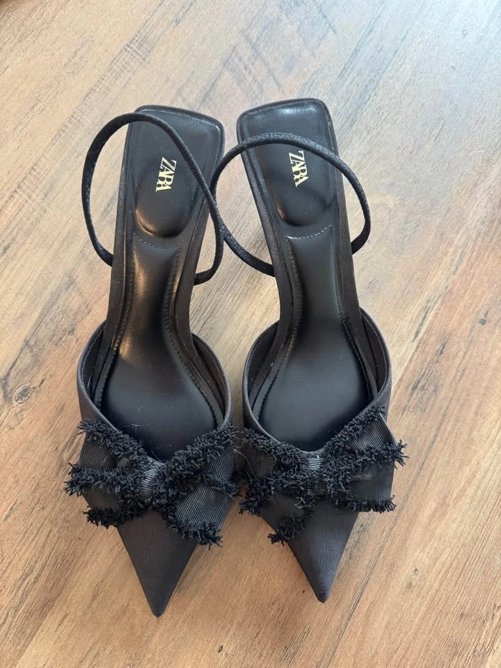 Zara Black Bow Slingback Heels - photo 5