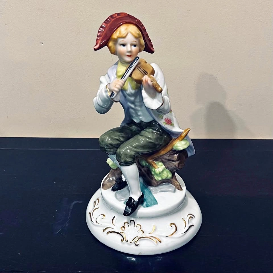 Vintage Victorian Porcelain Figurine Lamp Base "Violinist Boy"