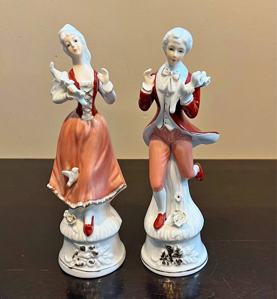 Vintage Pair 9” Porcelain Figurines Man & Woman Victorian Regenc