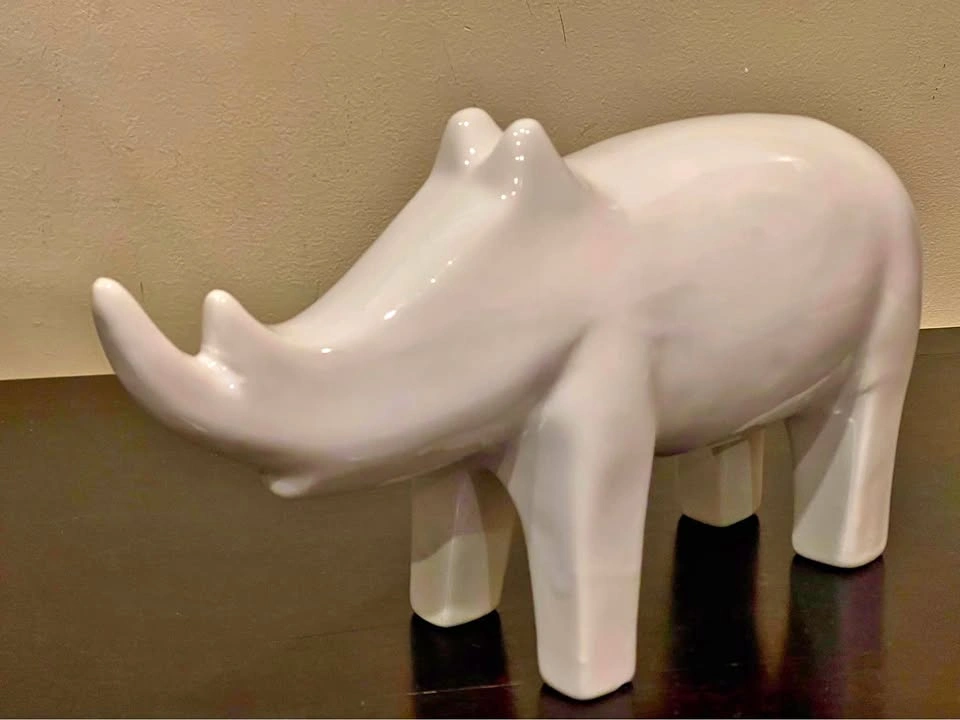White Rhino Sculpture Decor Ceramic Rhinoceros Statue 10x6