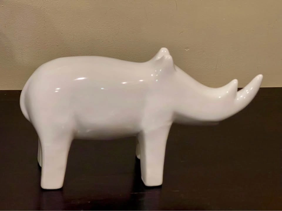 White Rhino Sculpture Decor Ceramic Rhinoceros Statue 10x6 - photo 3