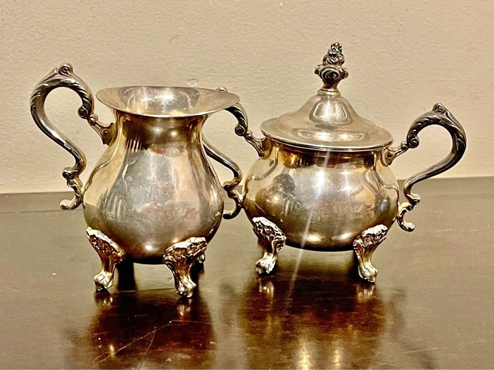 Vintage SP Brass Sugar and Creamer Set Made in Canada