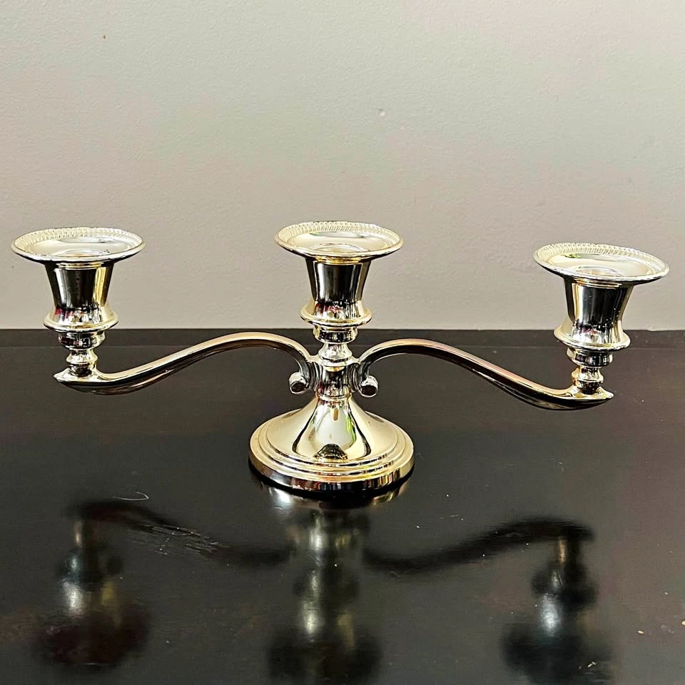 Vintage Style Silver Plated 3 Branch Candelabra