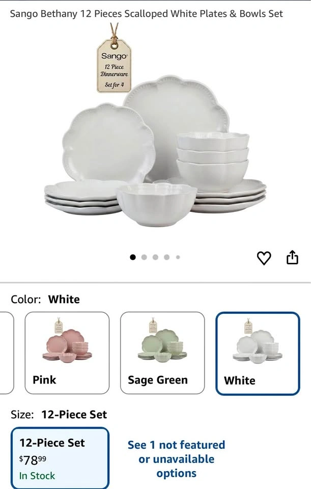 12 Pieces Scalloped White Plates & Bowls Set