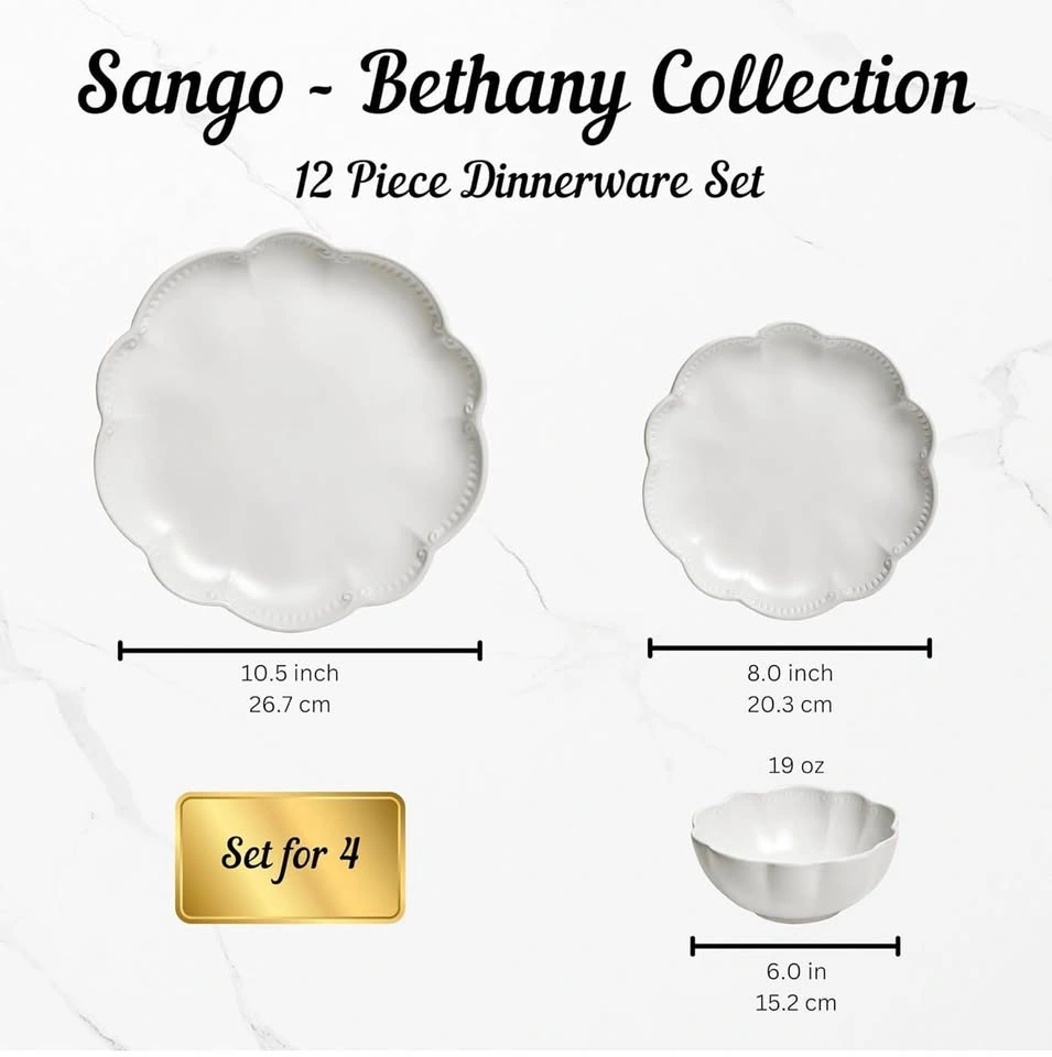 12 Pieces Scalloped White Plates & Bowls Set - photo 3